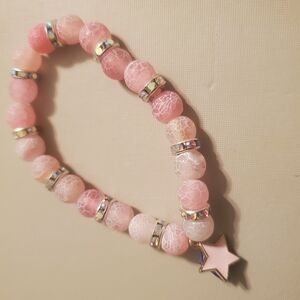 Handmadw by my daughter. Beautiful Pink Beaded Bracelet with Star Charm